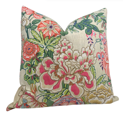 Peony Garden Floral Pillow in Beige