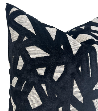 Abstract Velvet Pillow in Black