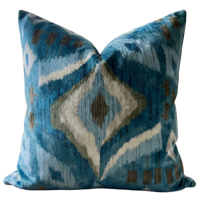 Artesian Velvet Pillow in Mineral Blue