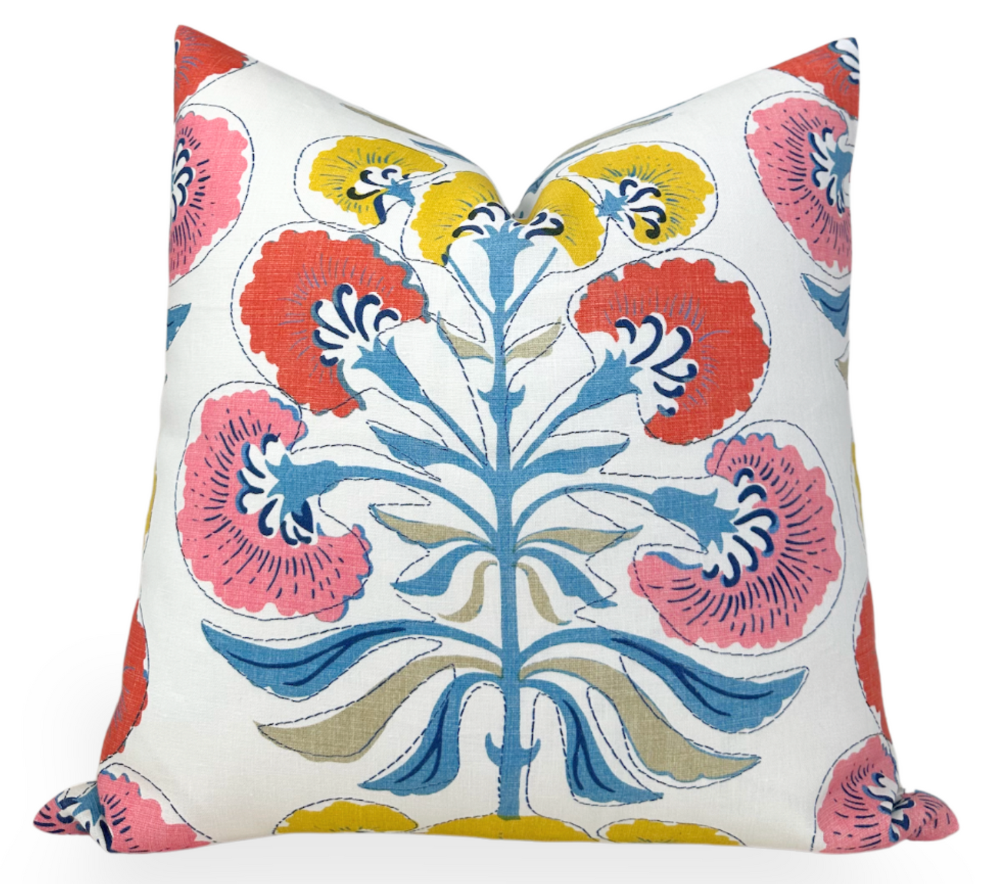 Tybee Tree Pillow in Coral + Yellow