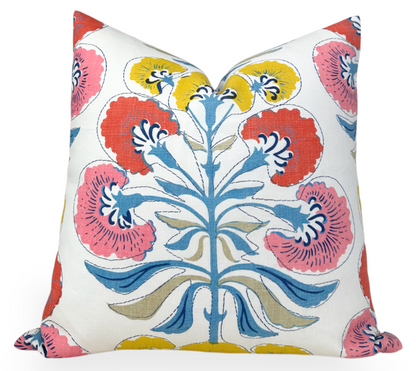 Tybee Tree Pillow in Coral + Yellow