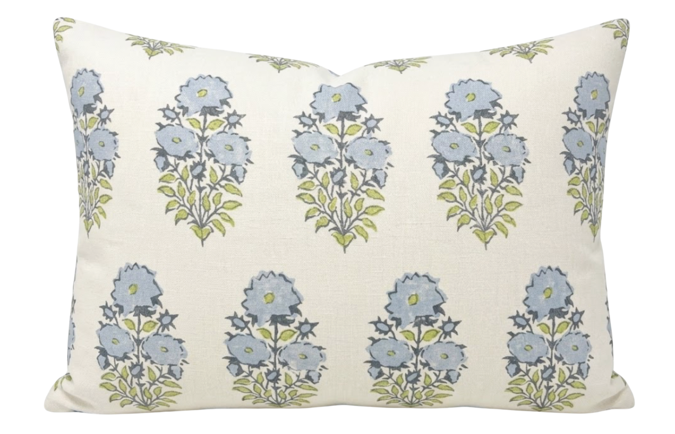 Mughal Flower Pillow in Monsoon Blue