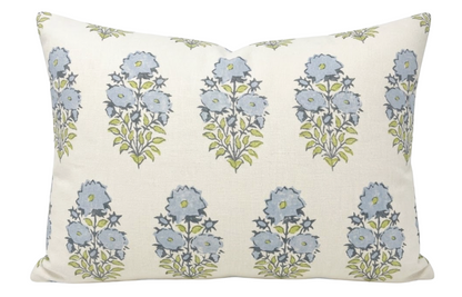 Mughal Flower Pillow in Monsoon Blue