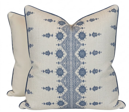 Carmania Pillow in Indigo on Natural, Indoor Outdoor Pillows