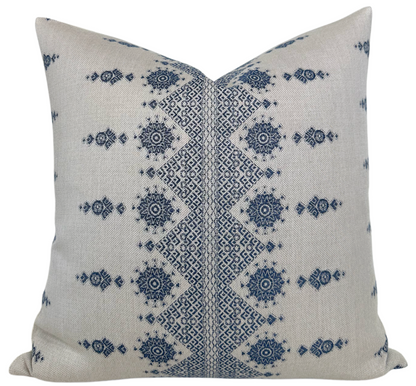 Carmania Pillow in Indigo on Natural, Indoor Outdoor Pillows