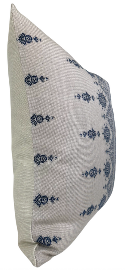 Carmania Pillow in Indigo on Natural, Indoor Outdoor Pillows