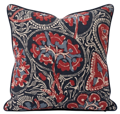 Cochin Floral Pillow in Indigo/Red