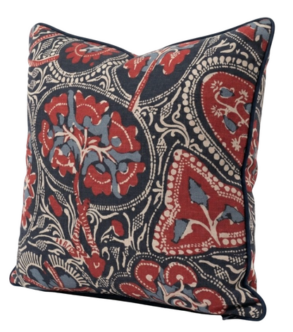 Cochin Floral Pillow in Indigo/Red