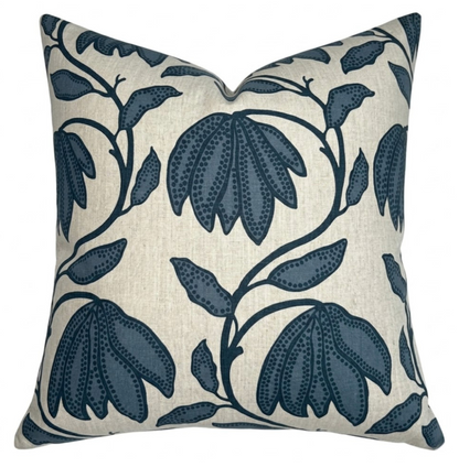 Desert Floral Pillow in Mineral Blue