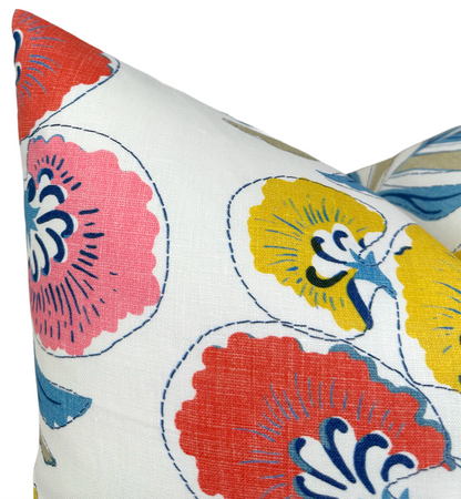 Tybee Tree Pillow in Coral + Yellow