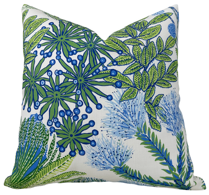 Protea Performance Pillow in Blue + Green