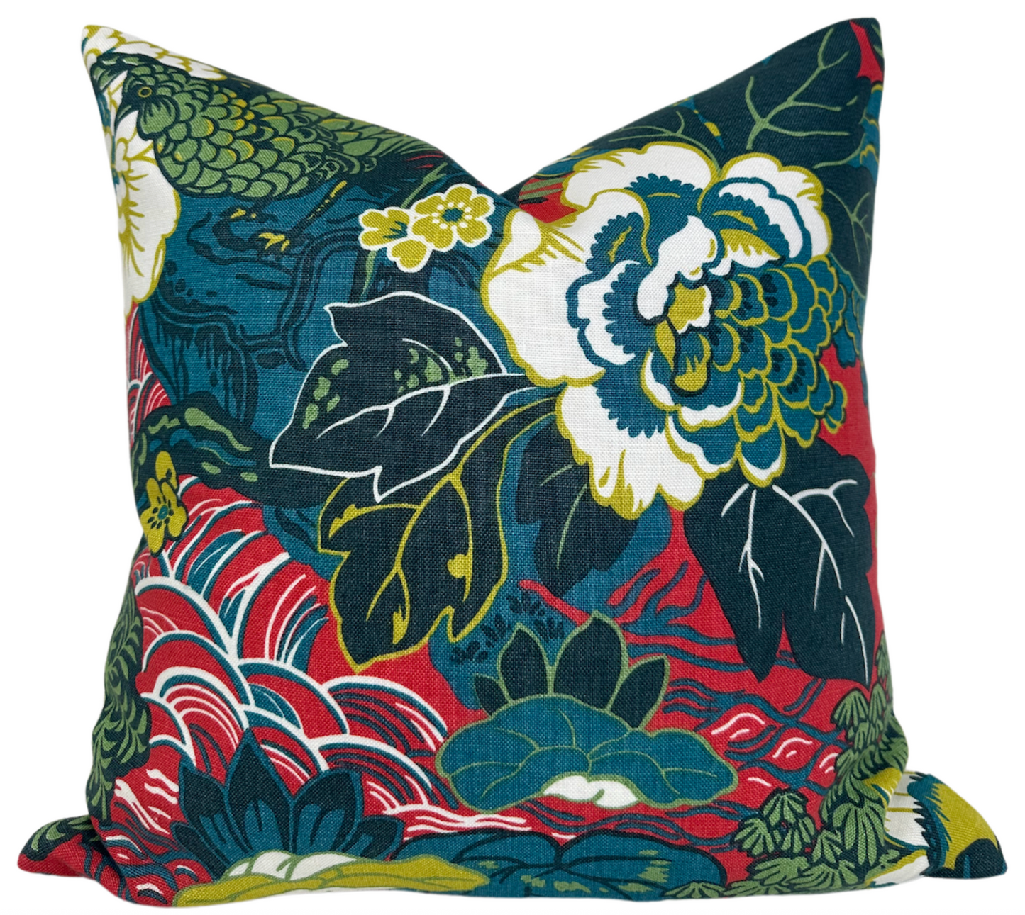 Shanghai Peacock Pillow in Cerise