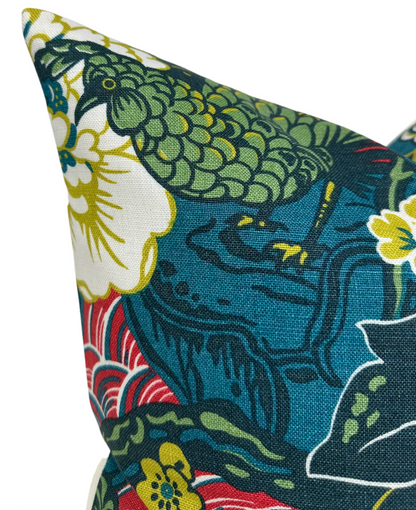 Shanghai Peacock Pillow in Cerise