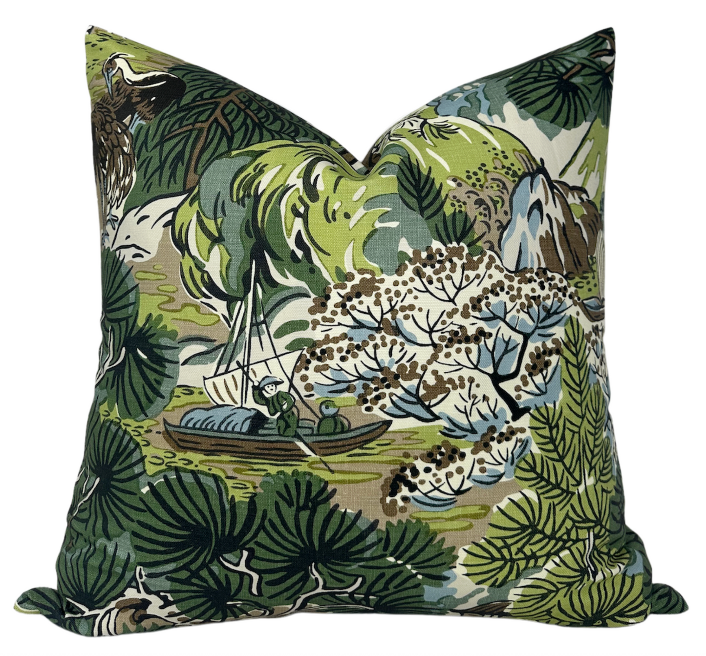 Pagoda Pillow in Green + Brown