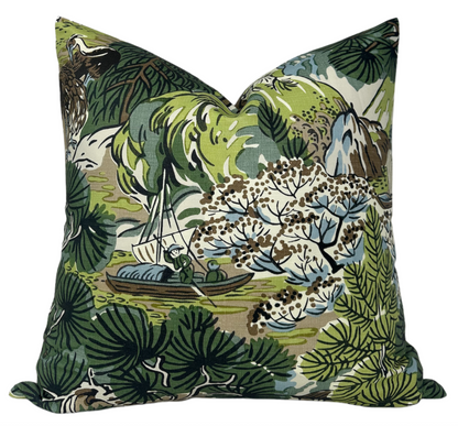 Pagoda Pillow in Green + Brown
