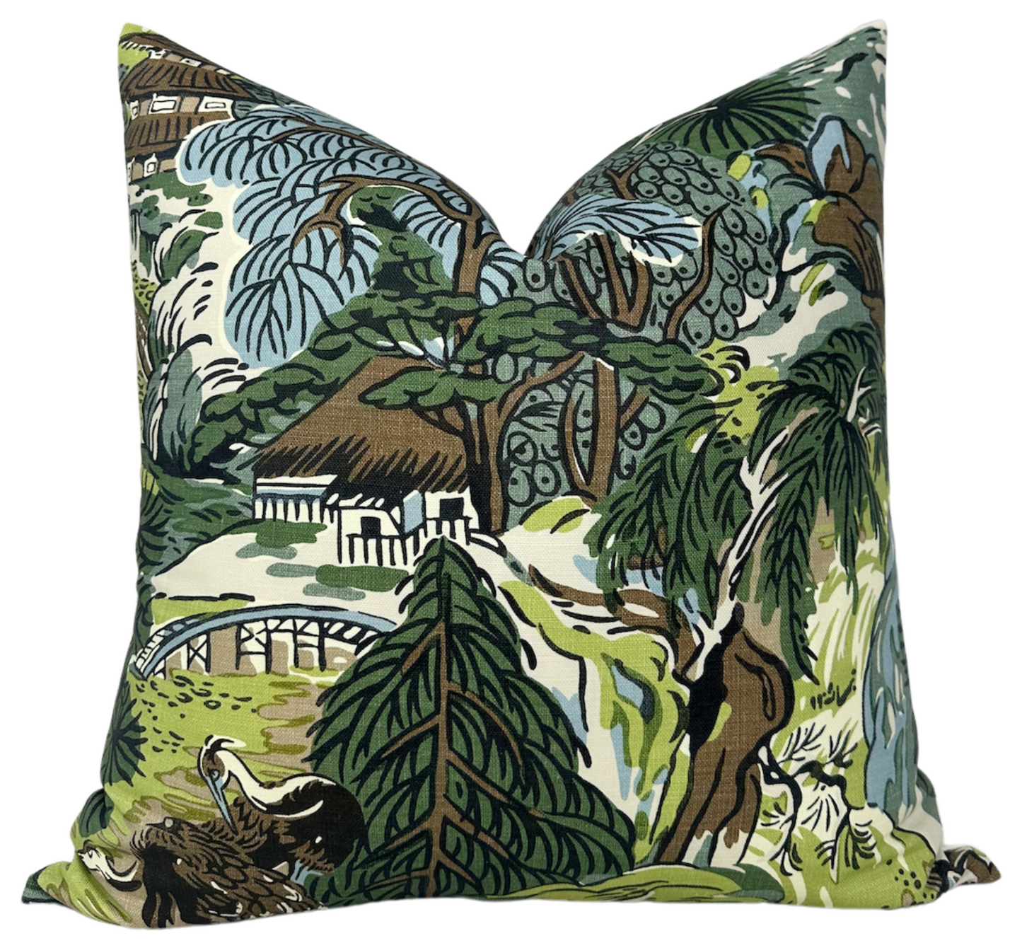 Pagoda Pillow in Green + Brown