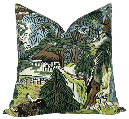 Pagoda Pillow in Green + Brown