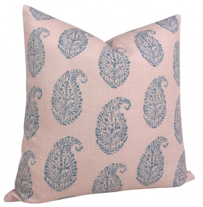 Kashmir Paisley Pillow in Pink + Blue