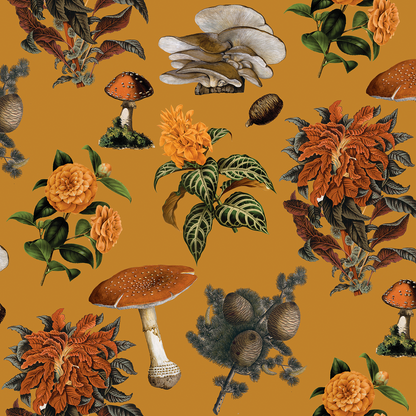 Shrooms Wallpaper, gold & marigold