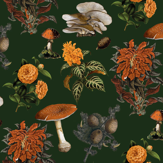Shrooms Wallpaper, green and orange