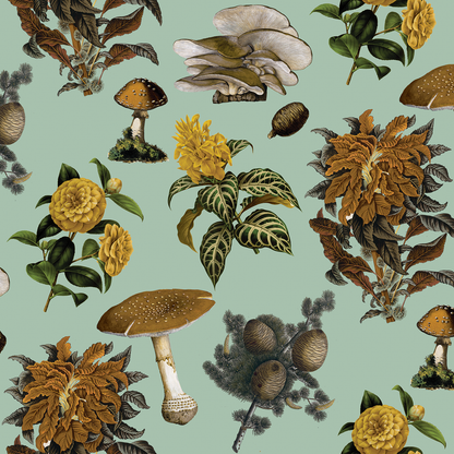 Shrooms Wallpaper - Mint & Mustard