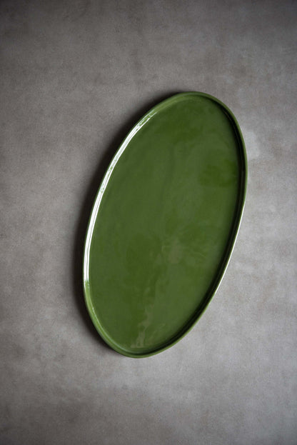 Handmade Oval Porcelain Platter - Green