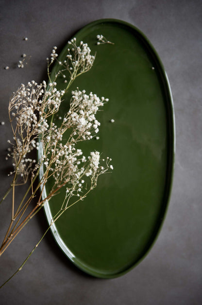 Handmade Oval Porcelain Platter - Green