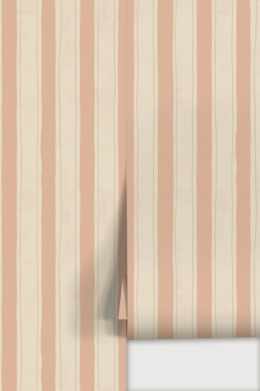 Riviera Stripe Wallpaper, off-white and peach