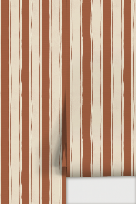 Riviera Stripe Wallpaper, off-white and rust