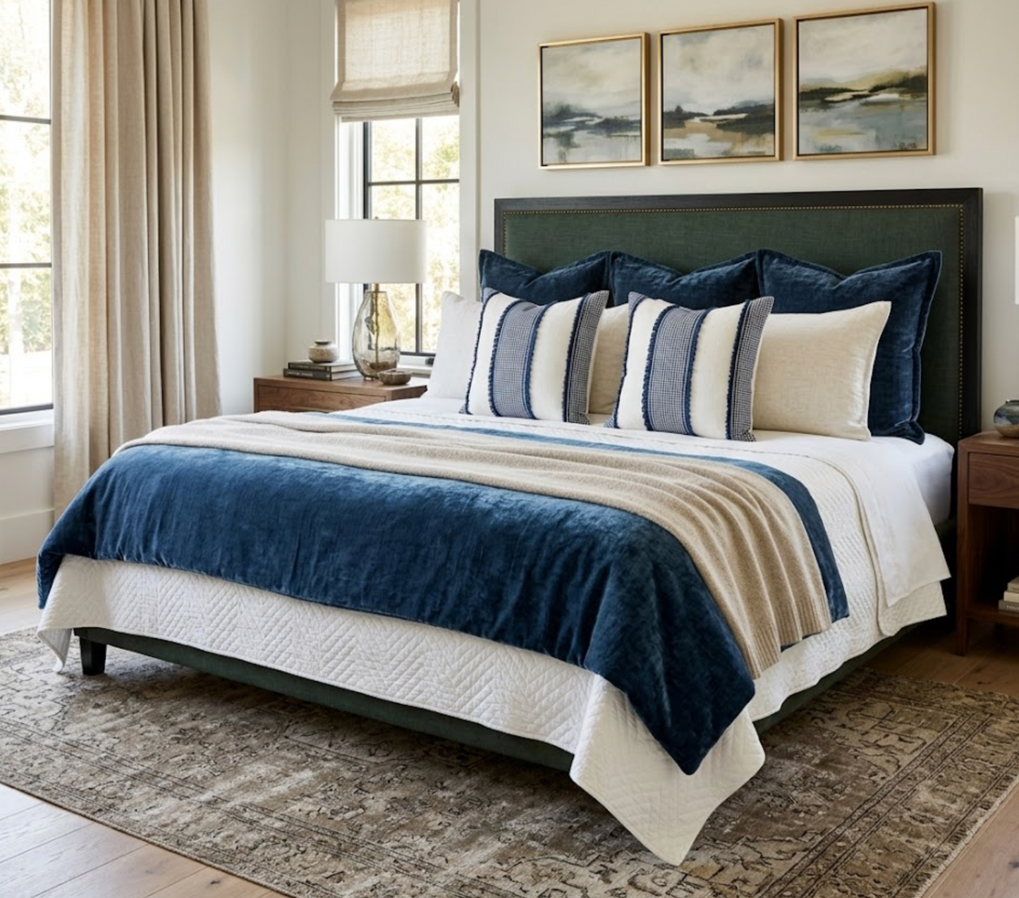 Tulum Casement Embroidered Pillow in Blue