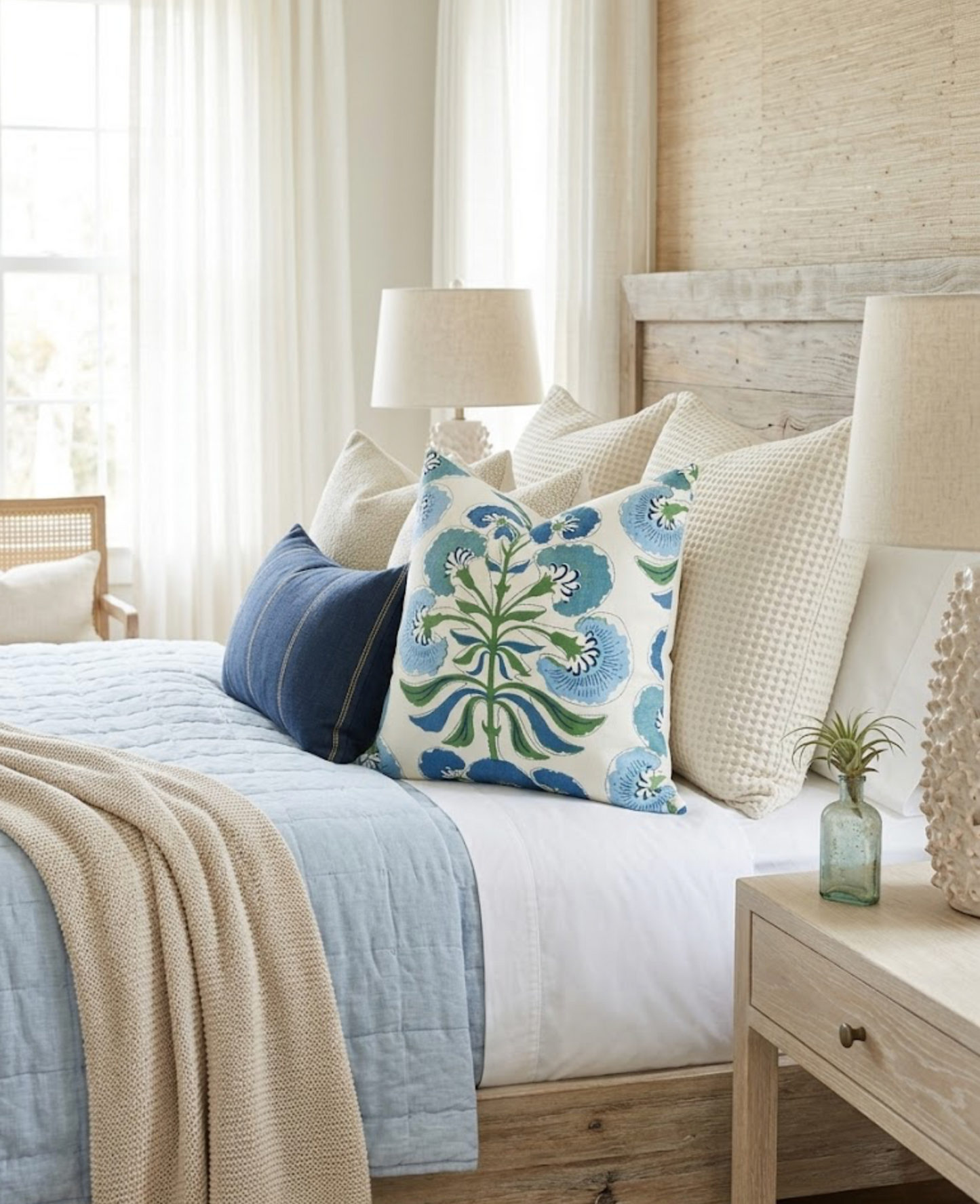Tybee Tree Pillow in Blue + Green