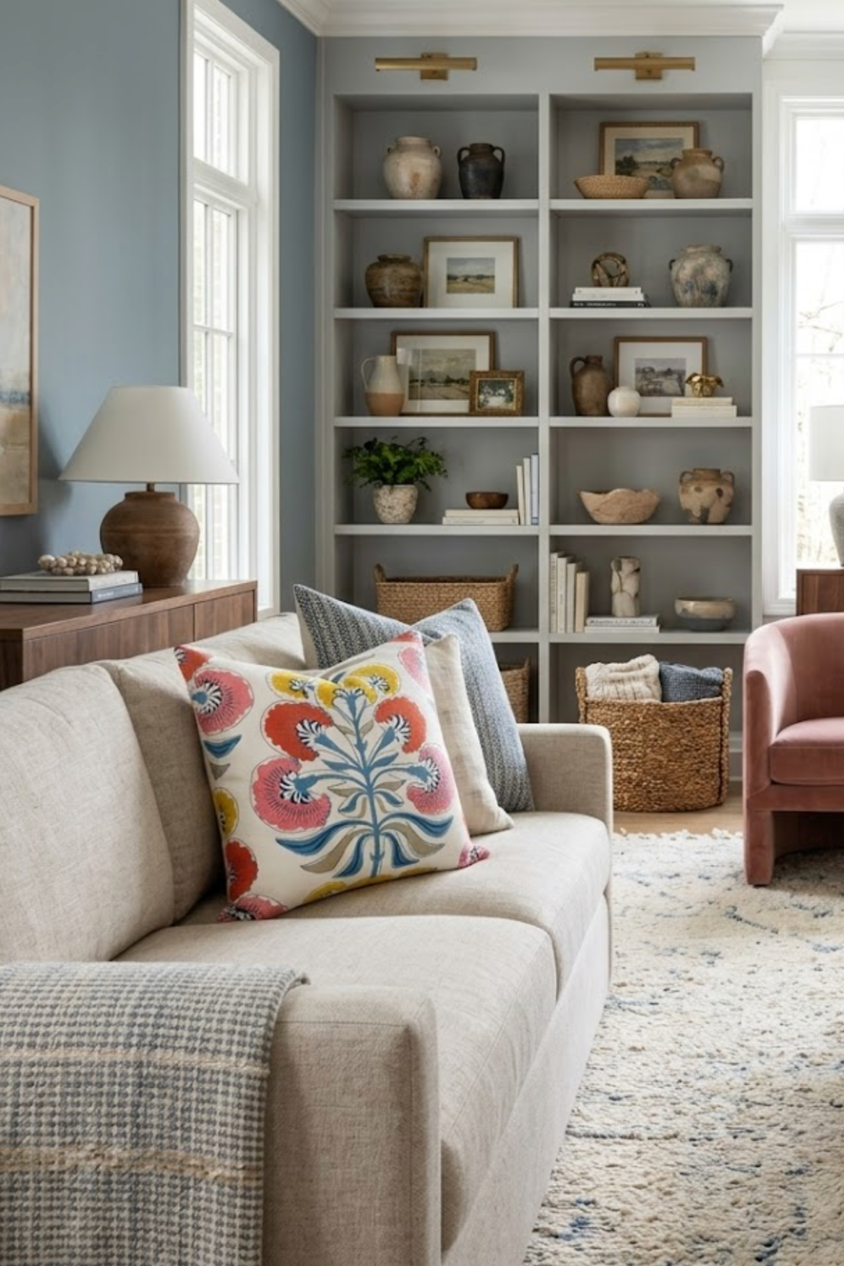 Tybee Tree Pillow in Coral + Yellow