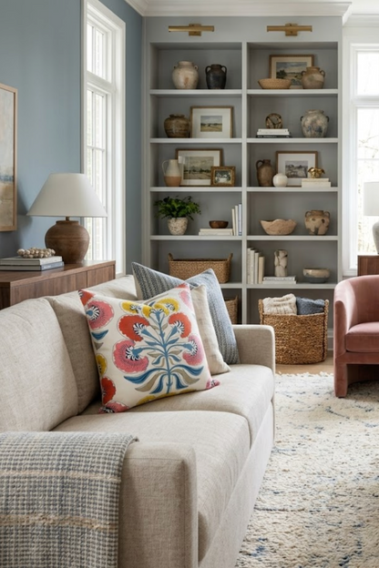 Tybee Tree Pillow in Coral + Yellow