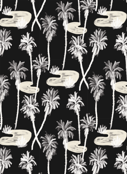 Palm Oasis Wallpaper, black and off-white