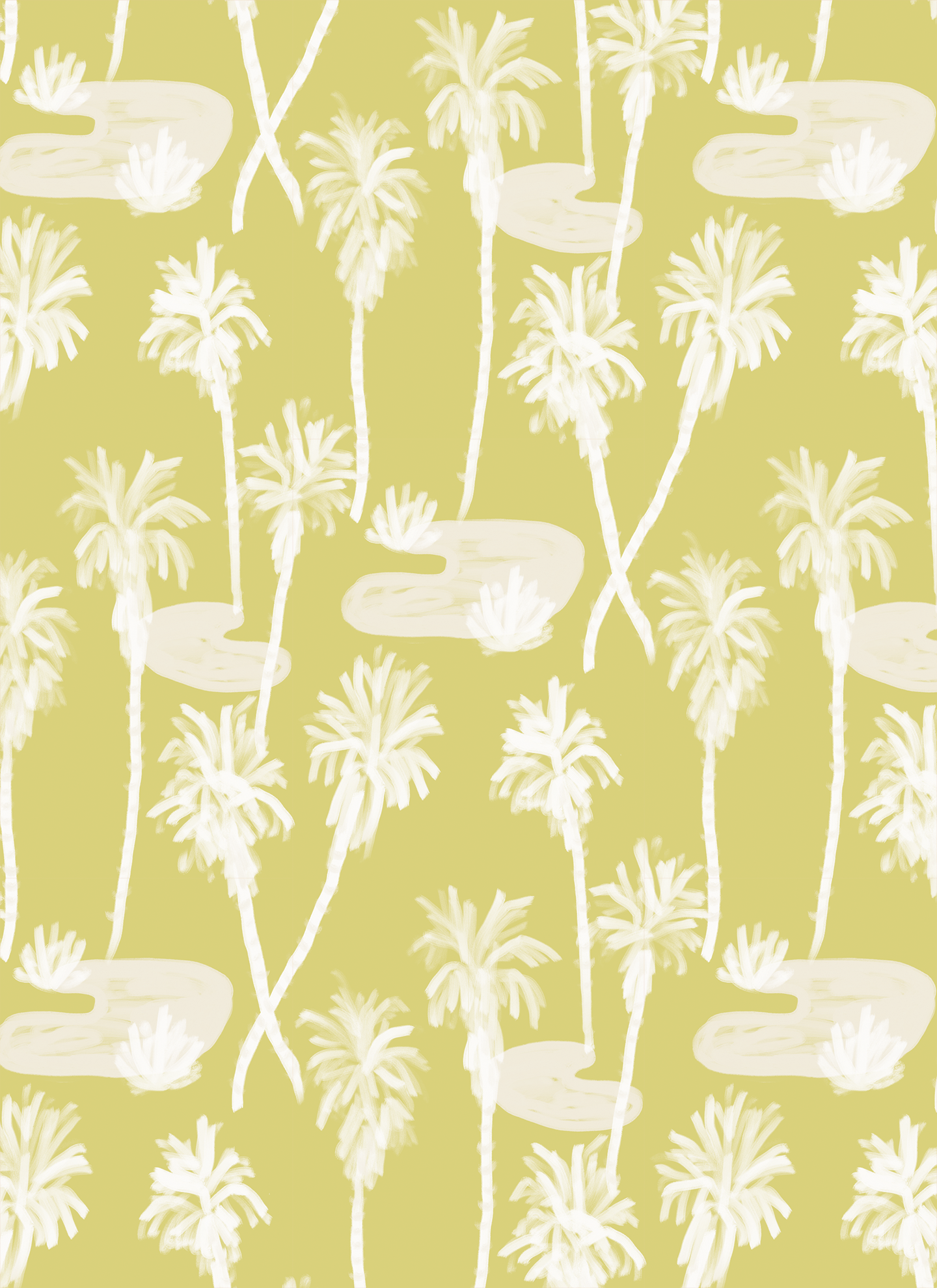 Palm Oasis Wallpaper - Lemon & White