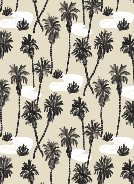 Palm Oasis Wallpaper, neutral and black