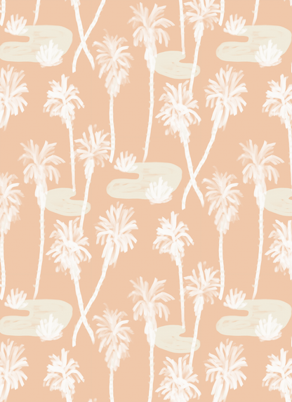Palm Oasis Wallpaper - Peach & White