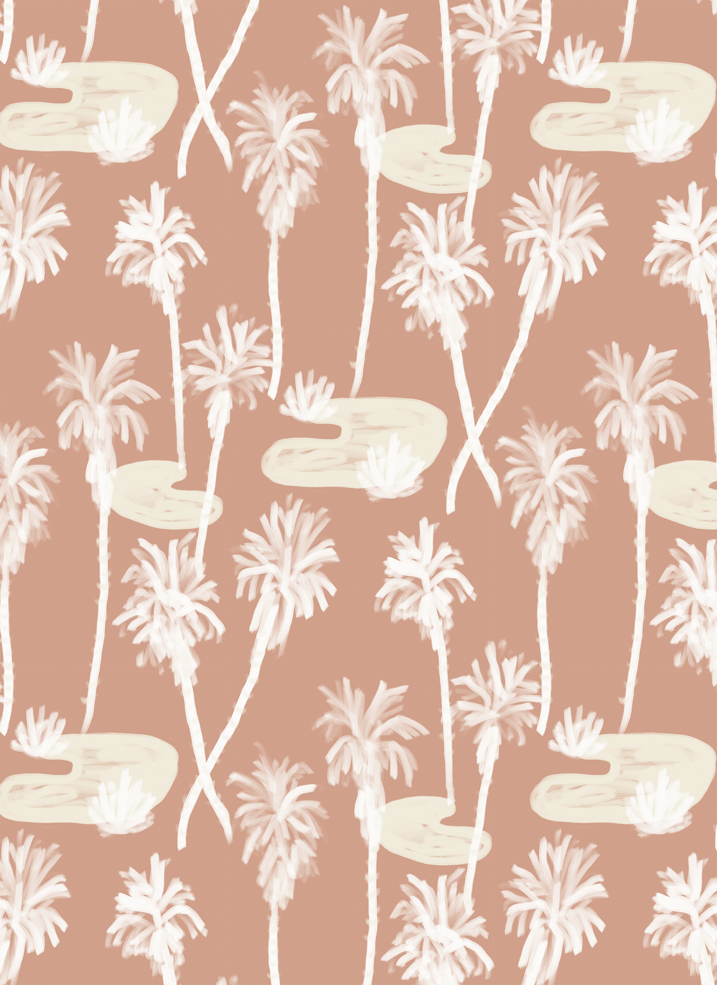 Palm Oasis Wallpaper - Terra Cotta & White