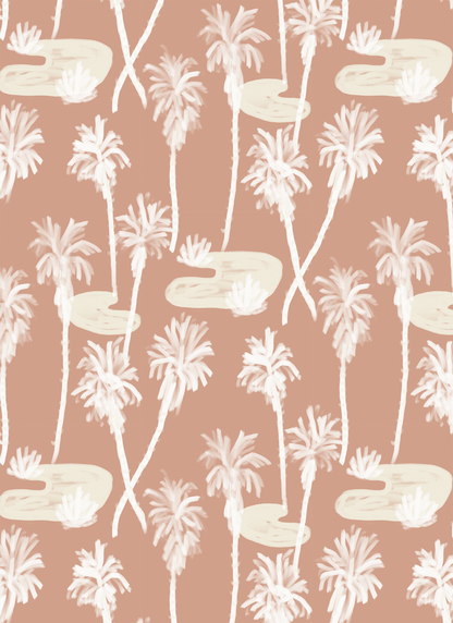 Palm Oasis Wallpaper - Terra Cotta & White