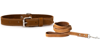 Traditional Style Leather Collar and Leash Set
