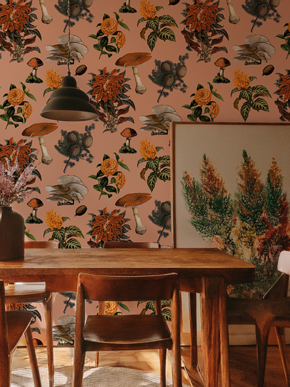 Shrooms Wallpaper, peach and marigold