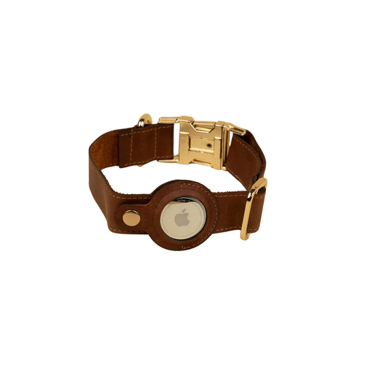 Stylish Leather AirTag Dog Collar - Dark Brown - Davie