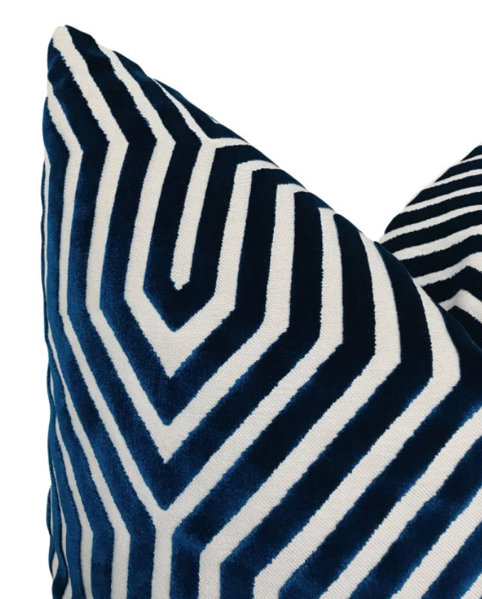 Vanderbilt Velvet Pillow in Navy Blue