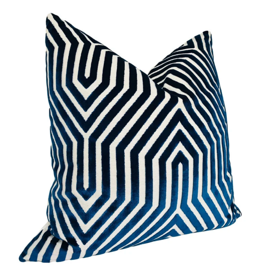 Vanderbilt Velvet Pillow in Navy Blue