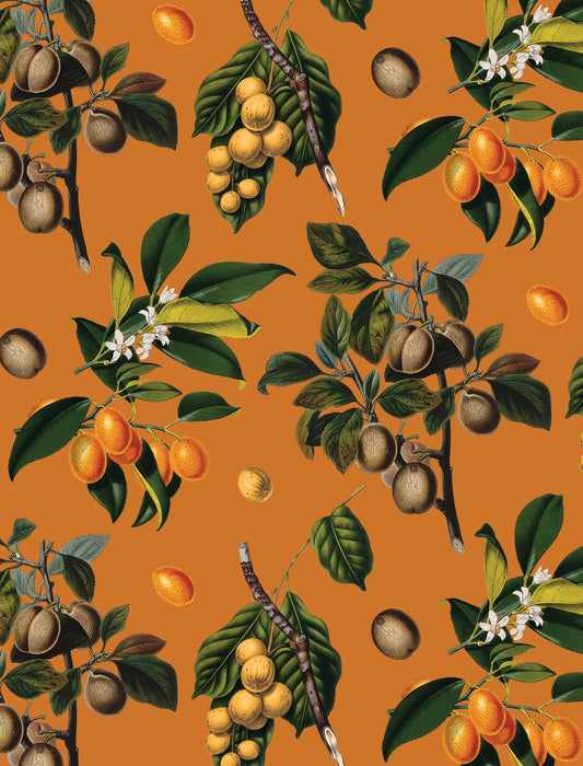 Vintage Orchard Wallpaper, orange