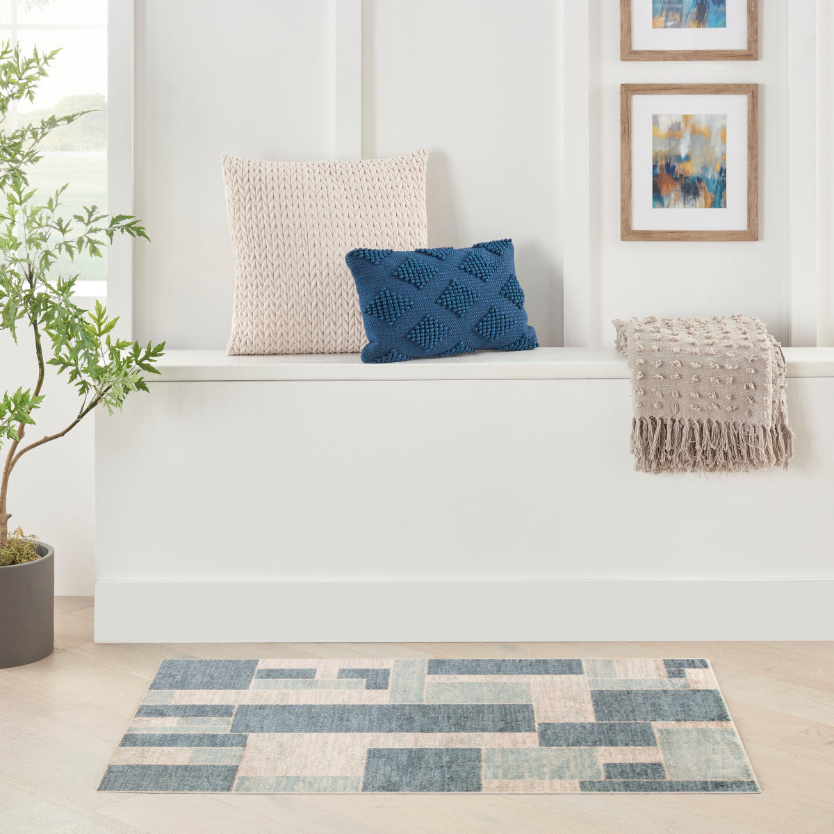 Nourison Astra Blue & Ivory Pet Friendly Machine Washable Rug - Room Scene