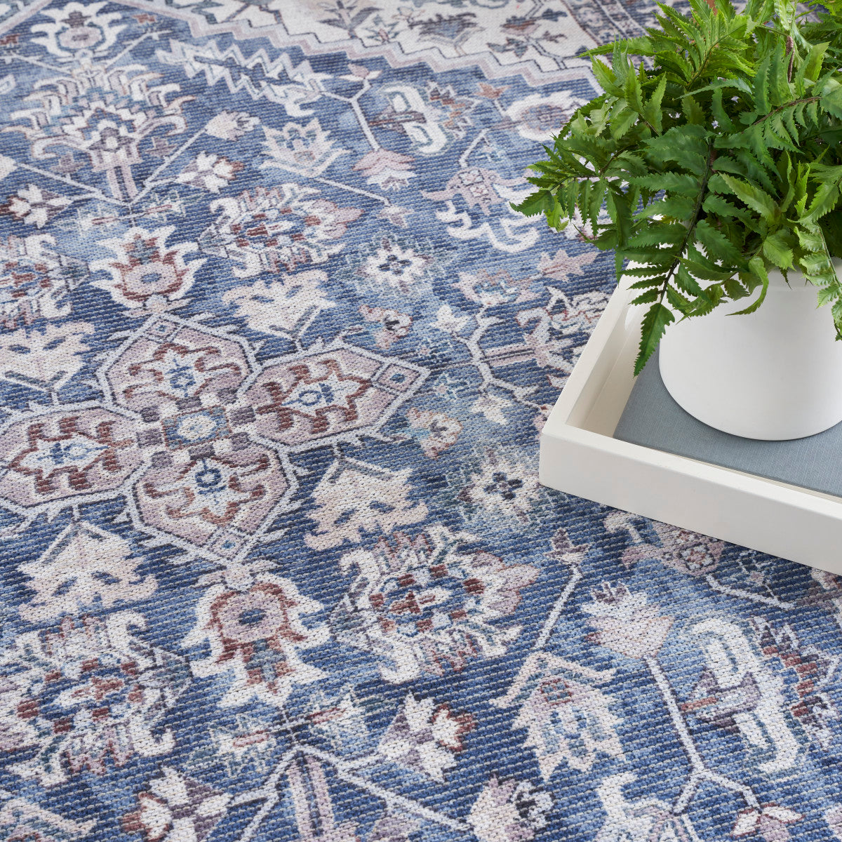 Nourison New Concept Navy & Ivory Machine Washable Rug - Room Scene