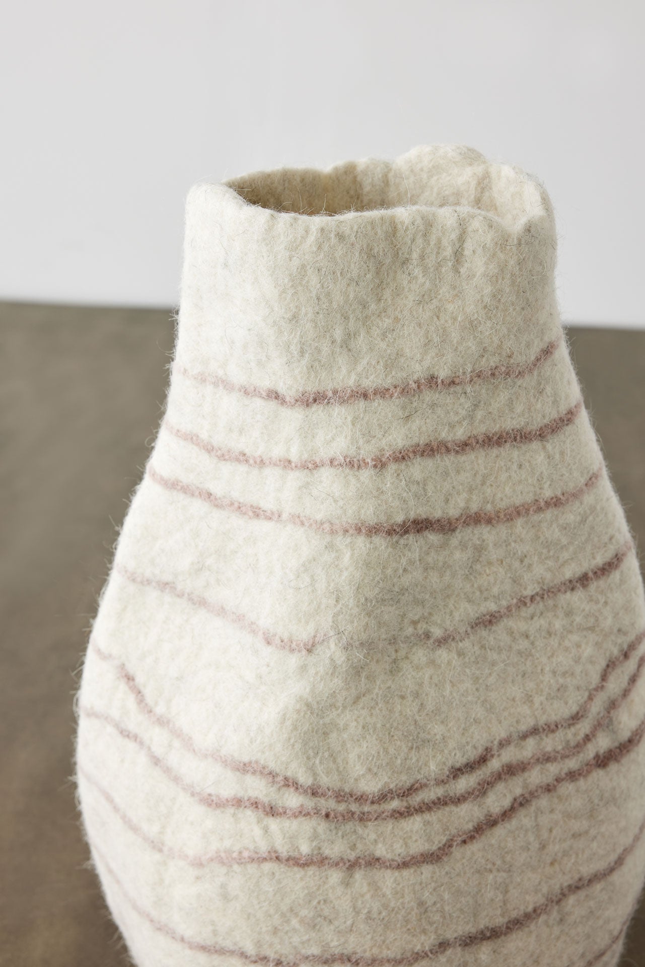 Tribal Lines Wool Ivory Gourd Basket