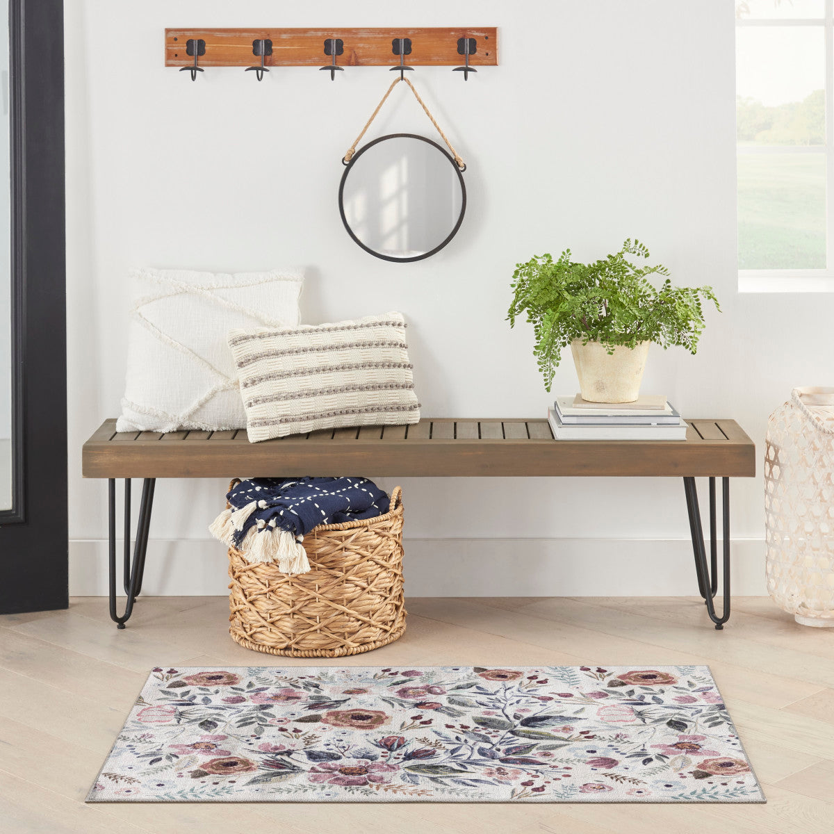 Nourison Ivory & Pink Machine Washable Rug - Room Scene