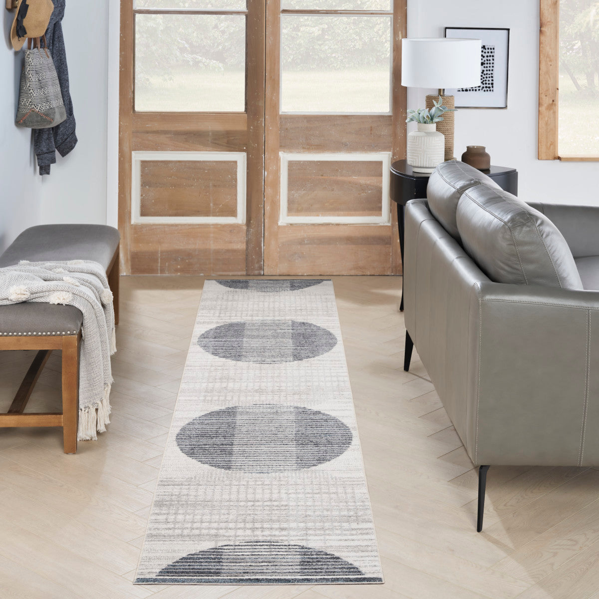 Nourison Astra Ivory & Blue Pet Friendly Machine Washable Rug - Room Scene
